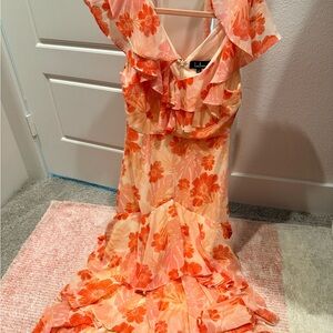 Lulu's Vibrant Floral Maxi Dress - Orange and Cream